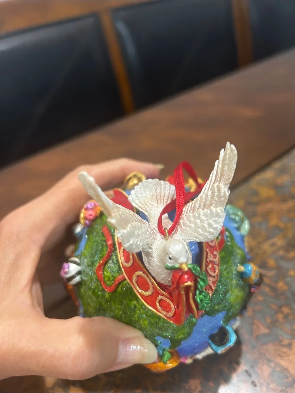 2000 Holiday Dove Globe Ornament with Multicolor Figures